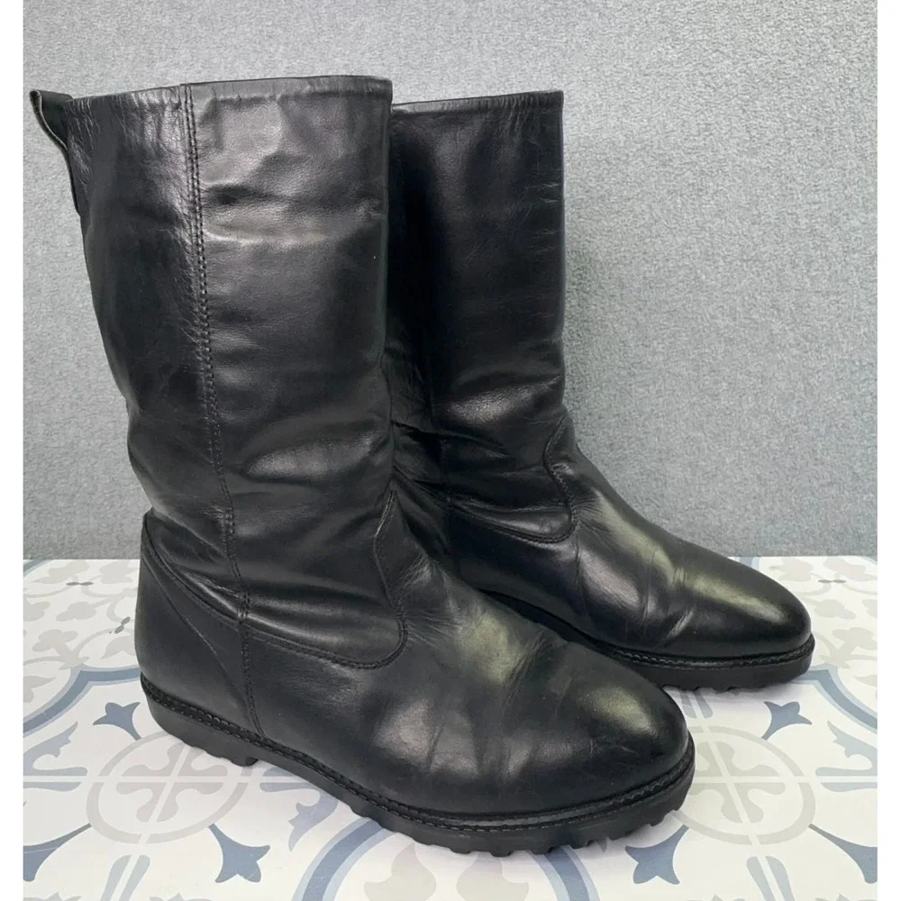 VTG LL Bean Shearling Lined Leather Winter Boots Men's 8.5M Made in Canada RARE